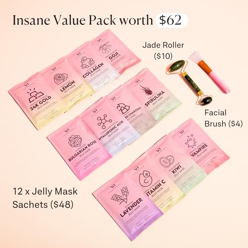 Multiflavor Hydrojelly Face Mask Set - 12 Pcs with Jade Roller & Spatula
