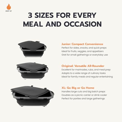 Collapsible BBQ Prep Tubs Set - Includes Cutting Board & Lid - Black, 1 OG + 1 XL