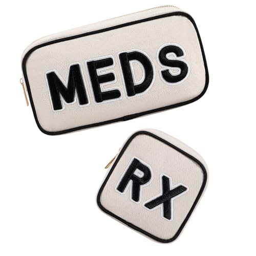 2-Piece Small and Medium Canvas RX Medicine Bags for Travel and Organization - Black