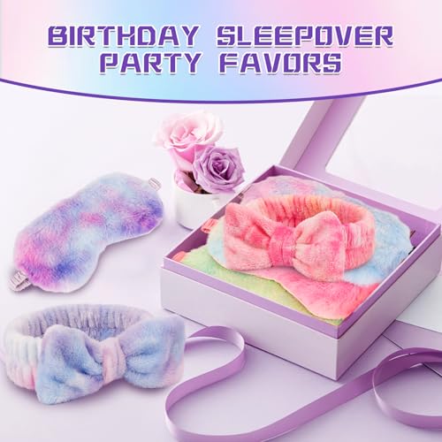 Tie-Dye Color 28-Piece Spa Headband and Eye Mask Set for Sleepovers & Parties