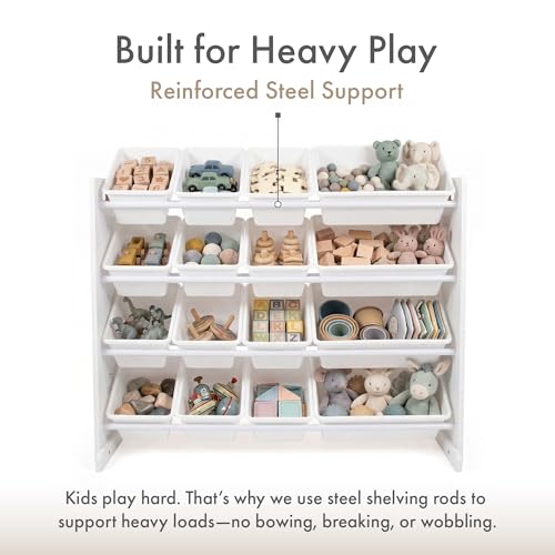 Humble Crew Kids Toy Organizer with 16 Bins - White/White, 4-Tier Storage