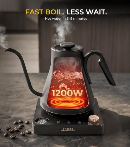 Epeios White Gooseneck Electric Kettle 1°F Temp Control 1200W 0.9L