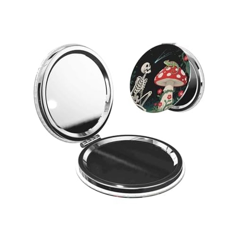 Double-Sided Pocket Compact Mini Makeup Mirrors 1x, 2X Magnifying Mirror Portable Foldable Round Small Purse Mirror Suitable Daily Party Travel for Man Woman - Skull Lizard