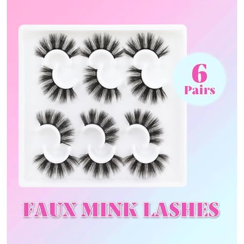 Losha Lashes 6 Pairs Fluffy False Eyelashes for Women 20mm Long Dramatic Faux Mink Strip 5D Lashes Pack for Gorgeous Makeup