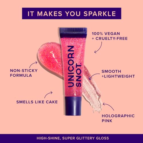 UNICORN SNOT Holographic Glitter Lip Gloss | Sparkly & Shimmer Lips | Vegan & Cruelty Free 0.37 fl oz (Flamingo/Holographic Pink)