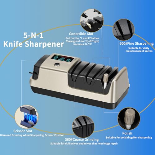 Light Gold 5-in-1 Electric Knife Sharpener for Kitchen & Scissors