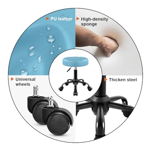 Adjustable PU Leather Rolling Stool Chair for Salon Spa & Home Sky Blue