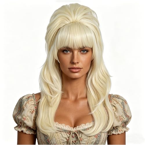 Retro Blonde Bouffant Wig with Bangs - Vintage Blonde Beehive Hairpiece for Women