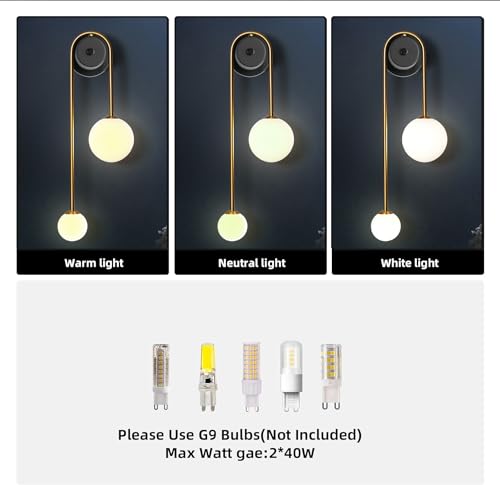 Mid Century Black & Gold Wall Sconce Set of 2 with Milk Glass Shades - U-Shape Wall Lamp for Bedside Dining Bathroom - Gold / U-Shape 2pcs