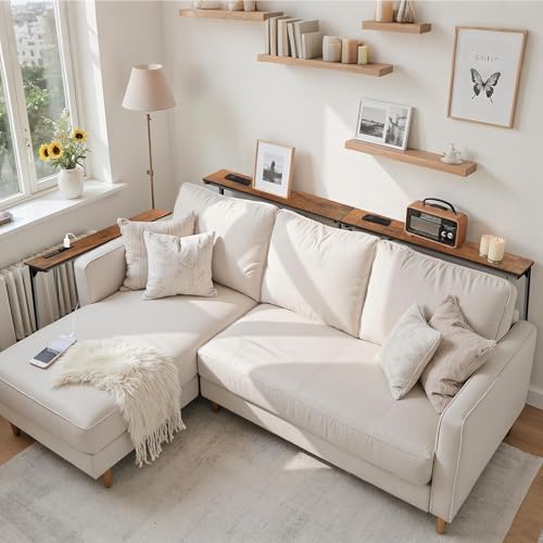 78-Inch Adjustable Height Behind Couch Table with Outlets - Rustic Brown