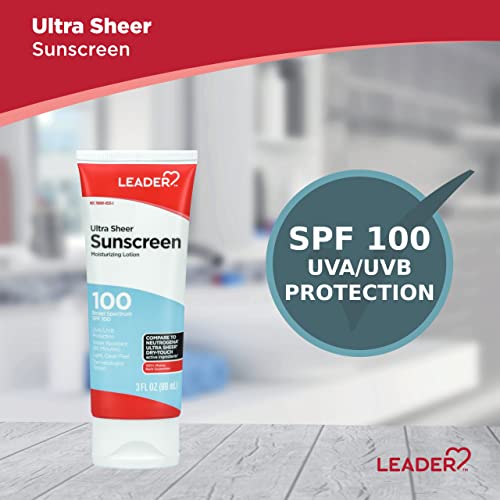 Leader Travel Sunscreen SPF 100+ 3 Pack - Ultra Sheer Water-Resistant, Dry-Touch Lotion