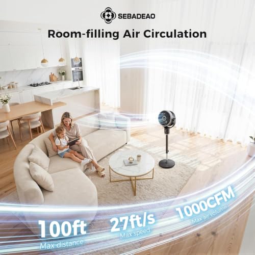 Oscillating Pedestal Fan with Remote, 32 Speeds, 3 Modes, 12H Timer, Quiet DC Motor, 100ft Airflow
