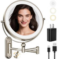 9" Wall Mounted LED Lighted Makeup Vanity Mirror - 4000mAh Rechargeable Double Sided 1X/30X Magnifying Mirror, 3 Color Lights Touch Dimmable, Height Adjustable Extended Arm 360¡Æ Swivel Bathroom Mirror
