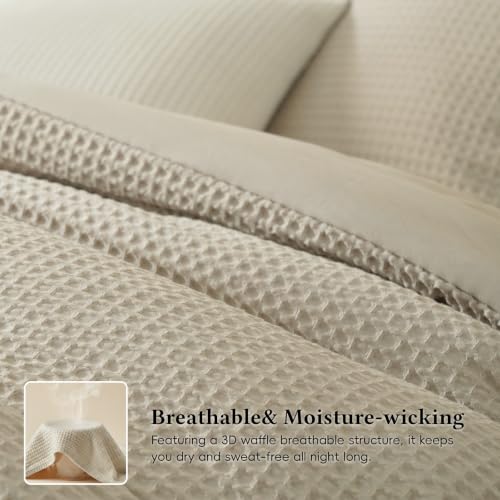 California King Linen Comforter Set with Waffle Weave - Summer Breathable Bedding