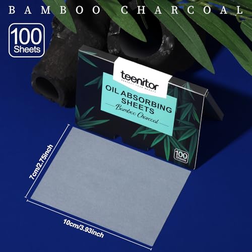 Teenitor Bamboo Charcoal Blotting Paper - 1200 Count Oil Absorbing Sheets for Oily Skin Face Oil Control Film