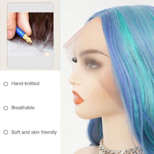 Blue Mermaid Lace Front Wig for Women - Curly Wavy Synthetic Cosplay Hair - Variation: Blue#2