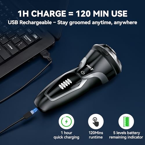 MAX-T Electric Rotary Razor for Men, Wet & Dry Shaver with Pop-Up Trimmer - Black