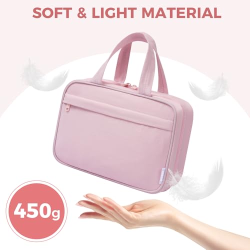 Pink Portable Hanging Toiletry Bag for Women with 4 Leakproof Compartments - L Size