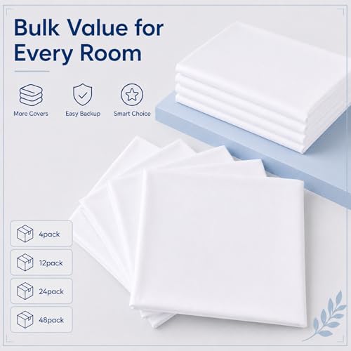White 48 Pack Standard Pillow Cases with Envelope Closure - Microfiber Bedding