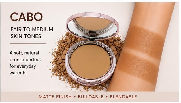 Girlactik Matte Bronzer Powder - Buildable Contouring & Natural Finish, Cabo Fair, 9g