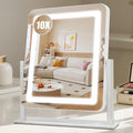 Rechargeable Vanity Mirror with Lights, 3000mAH Battery, 15"¡¿12.2" LED Makeup Mirror, 10X Magnification, Smart Touch with 3-Color Lighting, 360¡Æ Rotation, Lighted Up for Makeup Desk, Bedroom (White)