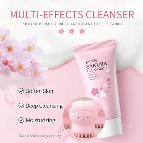 Skincare Set Sakura Skincare Gifts For Teen Girls, 11 Pack Skin Care Coreano Kit - Hair Tie, Mask, Makeup Remover, Cleanser, Cream, Brush, Mud Mask, Sleep Mask, Teen Face Care Kit Girls Beauty Set