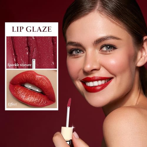 FelinWel Super Sparkly Lip Gloss, Shining and Nourishing, Fresh Texture, Buildable Formula, One for Multipurpose, 03# Cherry Glaze