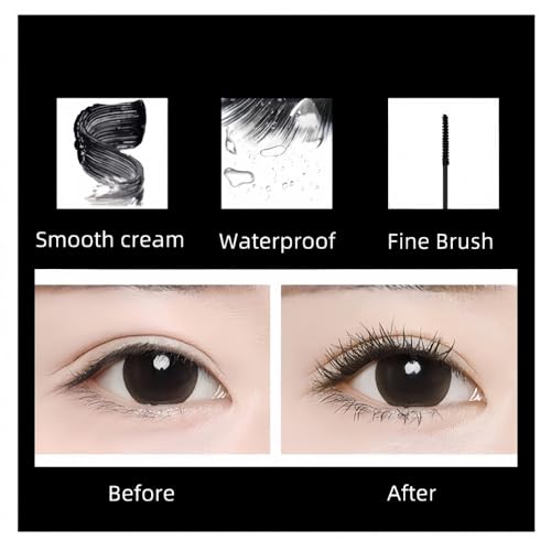 Black Mascara with Ultra Fine brush for Tiny and Lower Eyelash, Smudge-proof, No Clumping, Lengthening and Voluminous Lashes, Long-lasting, Waterproof