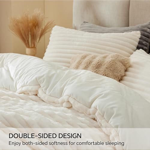 BEDELITE California King Fleece Comforter Set - Cream White, Fluffy Micro-Mink & Plush Bed Bedding