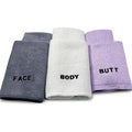 Crafty Cloth 6-Piece Washcloth Set ? Face, Body, Butt Cloths | 3 Distinct Textures | Ultra-Soft, Rigid Exfoliation, and Hygiene Cloths for Sensitive Areas (Gray,White,Purple, Embroidered 6-Piece Set)
