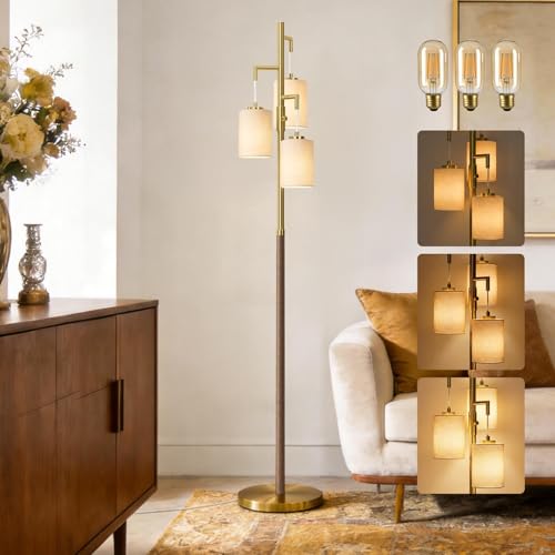 Wood Chestnut Dimmable Floor Lamp 70 Inch Tall Living Room Standing Light