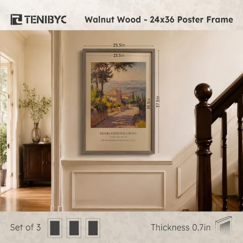 Walnut 24x36 Poster Frame 3 Pack - Gallery Wall Hanging, Horizontal & Vertical