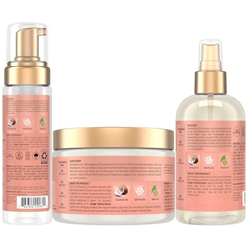 SheaMoisture Curl Care Bundle, Coconut & Hibiscus, Locks Enhancing Smoothie, Hold & Shine Moisture Mist, Frizz Free Mousse for Curly Hair, Wavy Styles, Natural