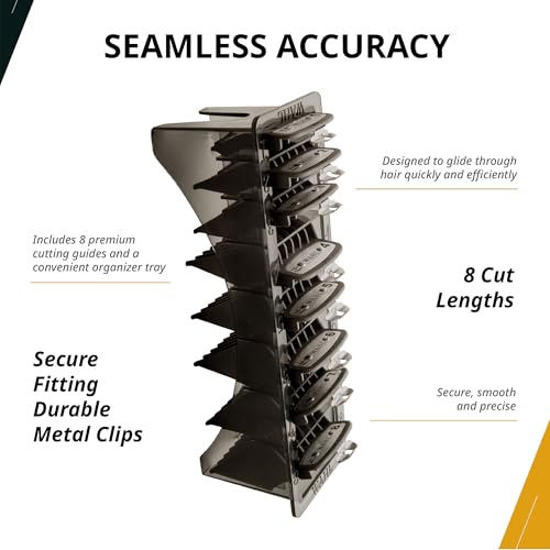 Professional Haircut Guide Set #1-#8 with Organizer - Durable Metal Clips