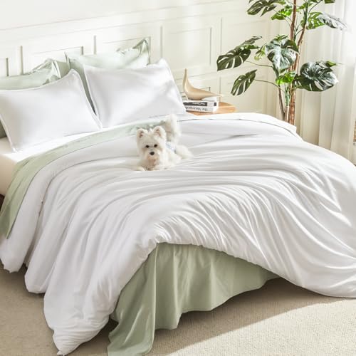 Oversized King Comforter Set - White Lightweight Bedding with Pillowcases - Bright White / Oversized King