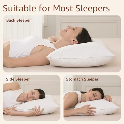 AIKOFUL Queen Size Goose Feather & Down Pillow Set of 2 - Hotel Quality, Ethically Sourced