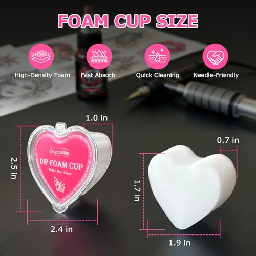 Heart-Shaped Tattoo Dip Foam Cups - 48 Pack, Professional Ink Rinsing & Blotting Supplies