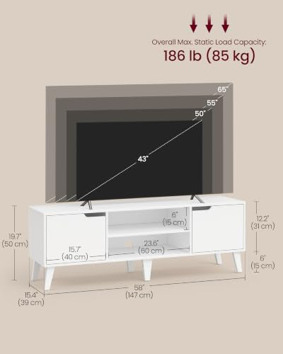 VASAGLE White 58-Inch TV Stand for 65 Inch TV with Adjustable Shelf - Modern Entertainment Center