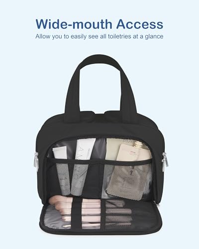 Black Travel Toiletry Bag with Puffer Makeup Organizer & Compartments