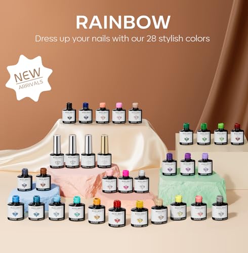 Nude Gel Nail Polish Set 28 Colors Glitter 32pcs - Rainbow Variation
