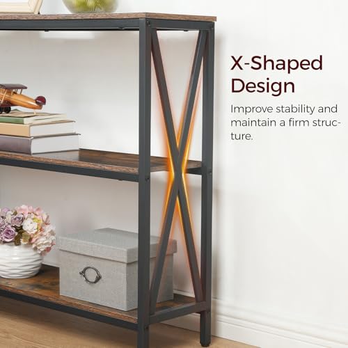 Rustic Brown 47.2-Inch Industrial Console Table with 3 Tiers