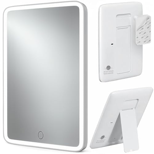 Mavoro 7x9 LED Wall & Table Makeup Mirror with Lights - Rechargeable, Glass, 3M Mount, Portable
