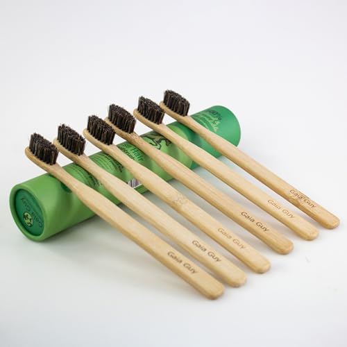 Natural Bamboo Toothbrush with Soft Horsehair Bristles - Eco-Friendly, Compostable, Zero Waste - 6 Pack