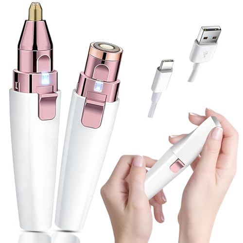 Eyebrow Trimmer Facial Hair Removal for Women, 2 in 1 Electric Rechargeable Face Shaver & Eyebrow Razor with Painless Gentle Trimming - for Face, Upper Lip, Eyebrows