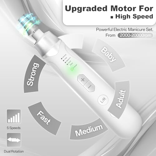 Electric Nail File Drill, Cordless 2000 mAh Rechargeable Nail Filer Electric, Portable Nail Dril Machine Drill for Nails Acrylic Manicure and Thick Toenails Buffer Grinder Care Professional (Silver)