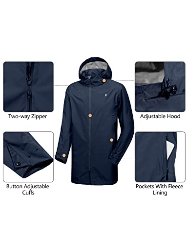 Men's Waterproof Long Rain Shell Jacket - Windbreaker, XX-Large Dark Blue