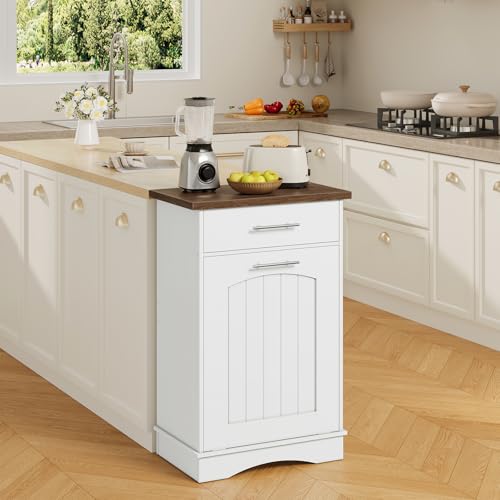 HOOBRO 10 Gallon Tilt Out Trash Cabinet White Walnut - Kitchen & Laundry Storage