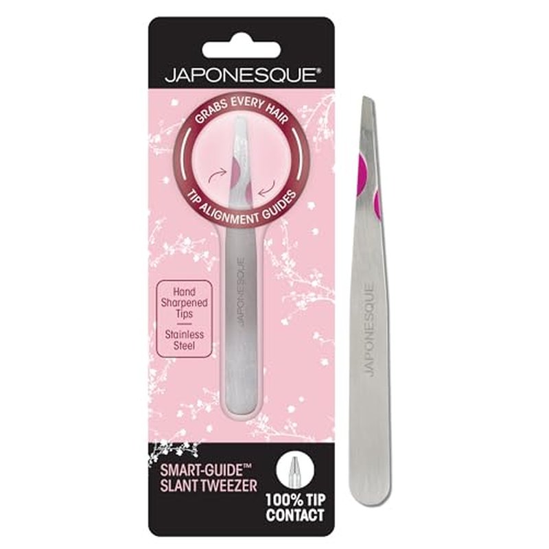 Japonesque Smart Guide Slant Tweezers ? Precision Eyebrow Plucking Tool with Slant Tip, Stainless Steel Hair Removal