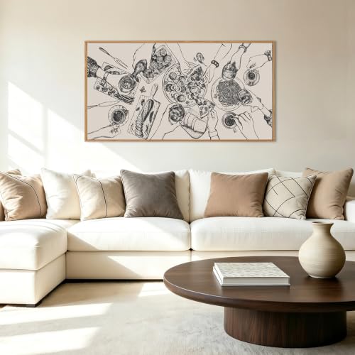 Large Black & White Food and Drink Wall Art - 40x20 Inches Kitchen Decor with Framed Canvas