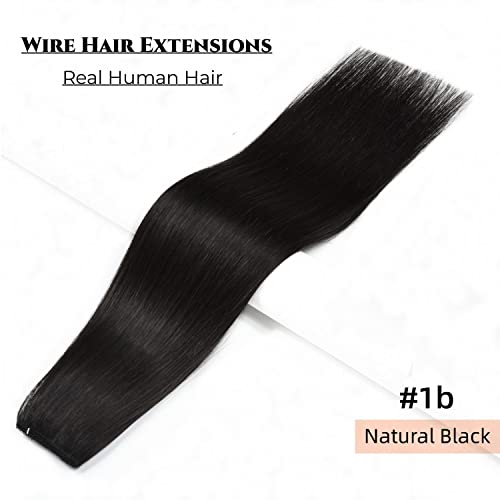 Wire Hair Extensions Human Hair 14 Inch Black - Easy to Wear, Natural & Thick